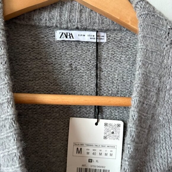 Zara Knit Wool Alpaca Blend Crew Sweater NWT Grey Medium - Picture 4 of 6